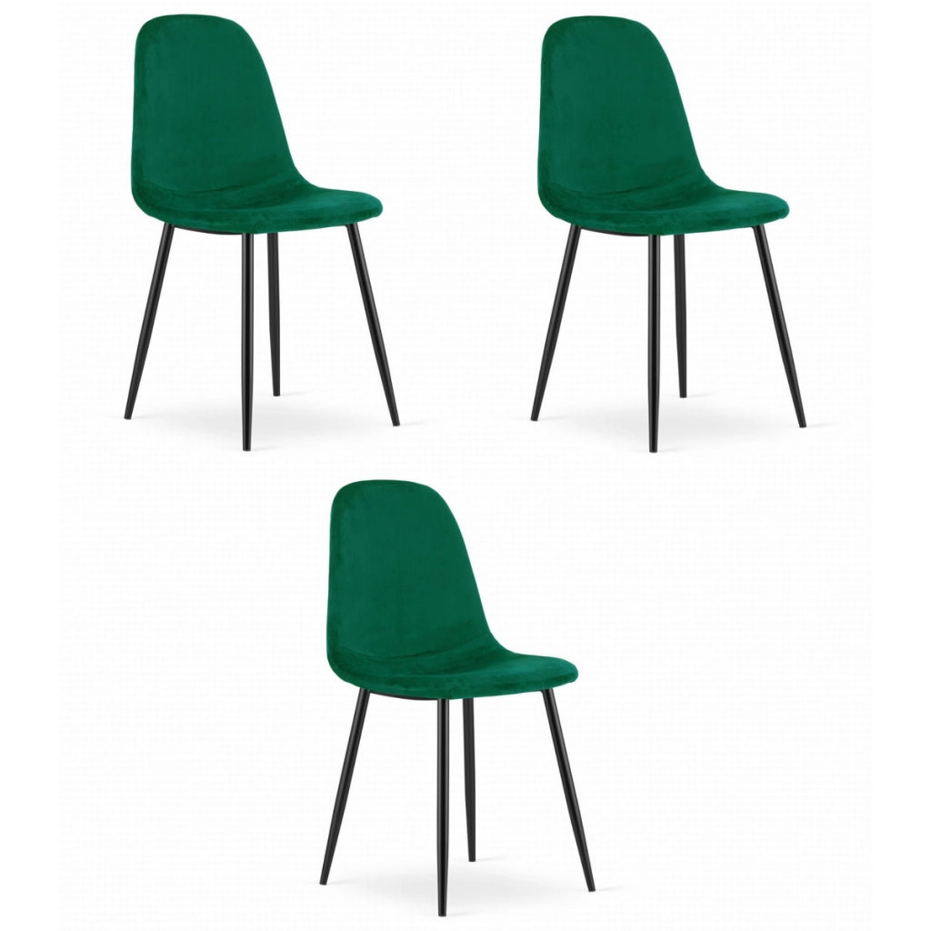 Set di 3 sedie Como in velluto verde bosco e gambe nere