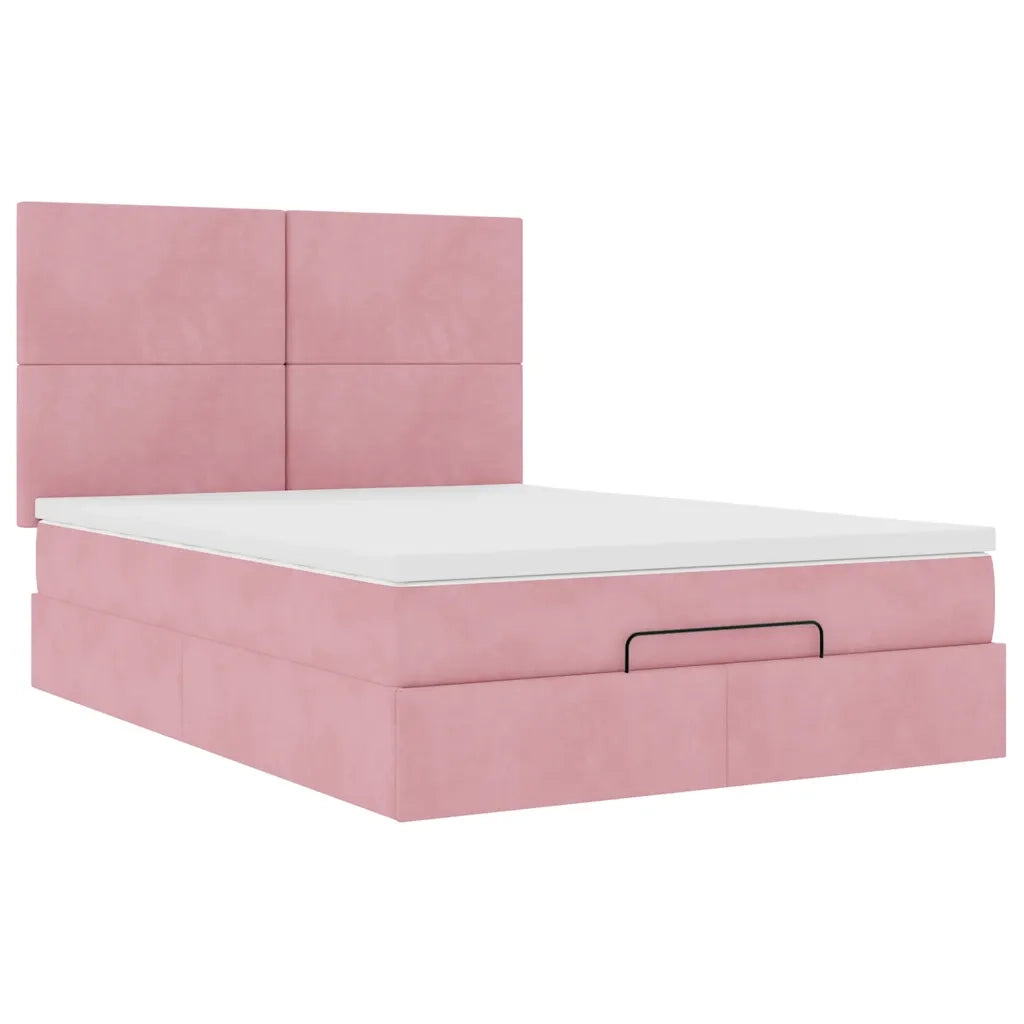 Struttura Letto Pouf con Materassi Rosa 140x200 cm in Velluto 3313408