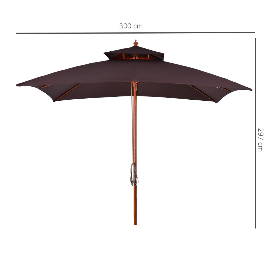 Ombrellone da Giardino e Terrazza ¨C Minimal ¨C 3x3 m, Marrone, 8 Stecche, Copertura a 2 Livelli