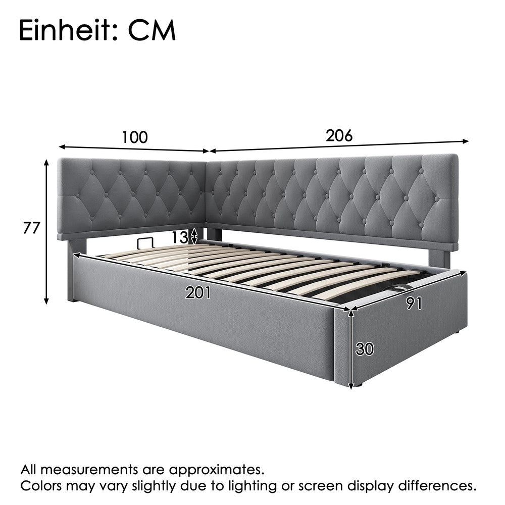 Letto Imbottito Contenitore con Rete a Doghe ¨C MINIMAL ¨C Velluto Grigio 90x200