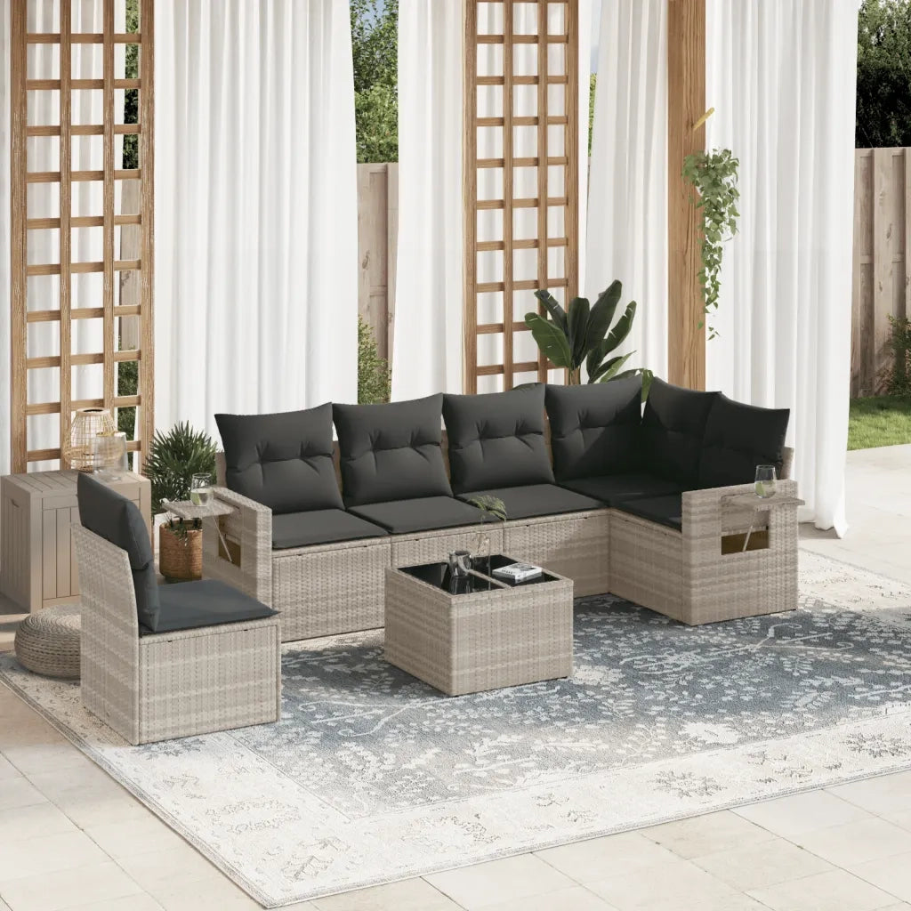 Set Divani da Giardino 7pz con Cuscini Grigio Chiaro Polyrattan 3252579