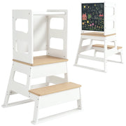 Torre di apprendimento per bambini ¨C zephmum ¨C con pannello lavagna e barriera sicurezza 55x52,5x87,5 cm bianco
