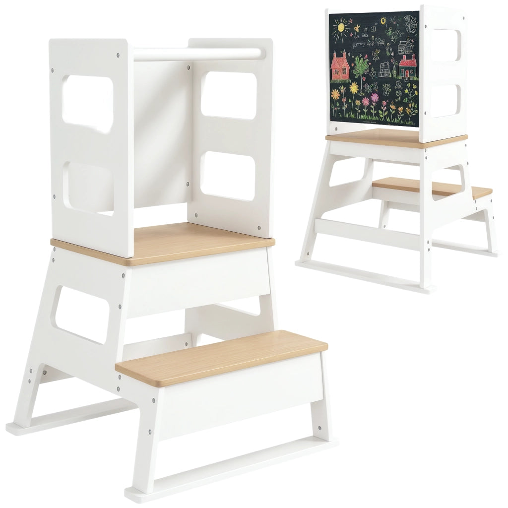 Torre di apprendimento per bambini ¨C zephmum ¨C con pannello lavagna e barriera sicurezza 55x52,5x87,5 cm bianco