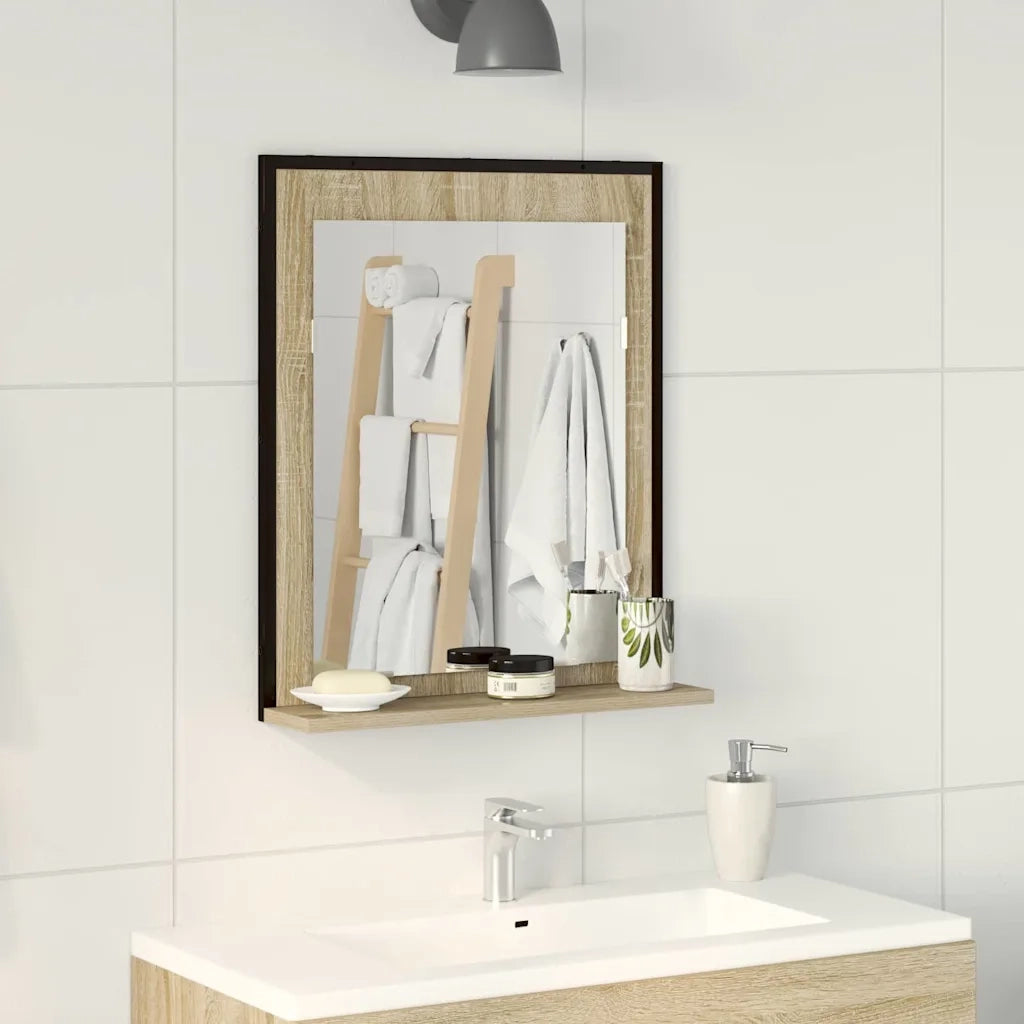 Specchio da bagno con lo scaffale-Mensola con Specchio Nero 50 x 12 x 60 cm
