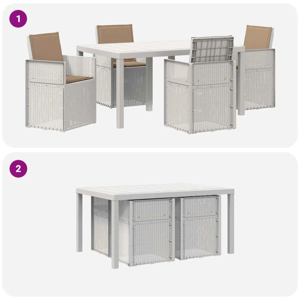 Set da Pranzo per Giardino 5 pcs Bianco e Tortora PP