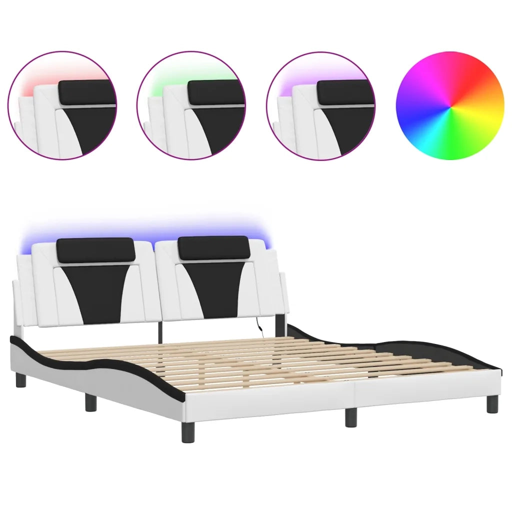 Letto matrimoniale | Letto per adulti | Giroletto Viana con LED senza Materasso Bianco e Nero 180x200 cm