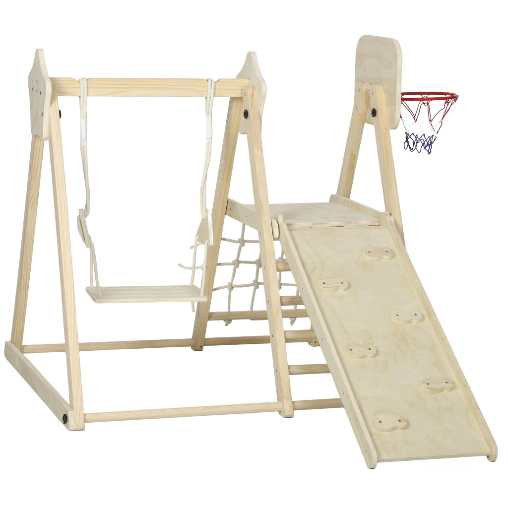Casa gioco per bambini con scivolo e altalena ¨C Minimal ¨C legno 140x172.5x116.5 cm