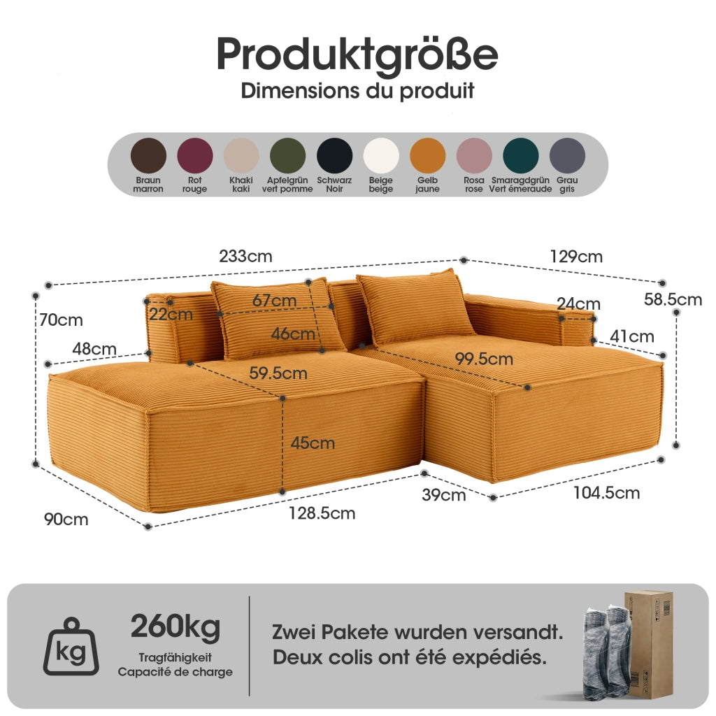 Divano 2 Posti con Cuscini ¨C MINIMAL ¨C Tessuto, 235 cm