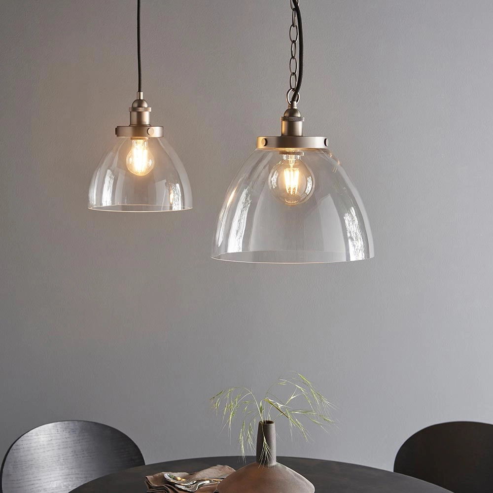Lampada a sospensione industriale argento vetro E27 Endon
