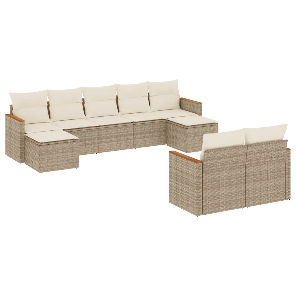 Set Divano da Giardino 9 pz con Cuscini Beige in Polyrattan 3226401