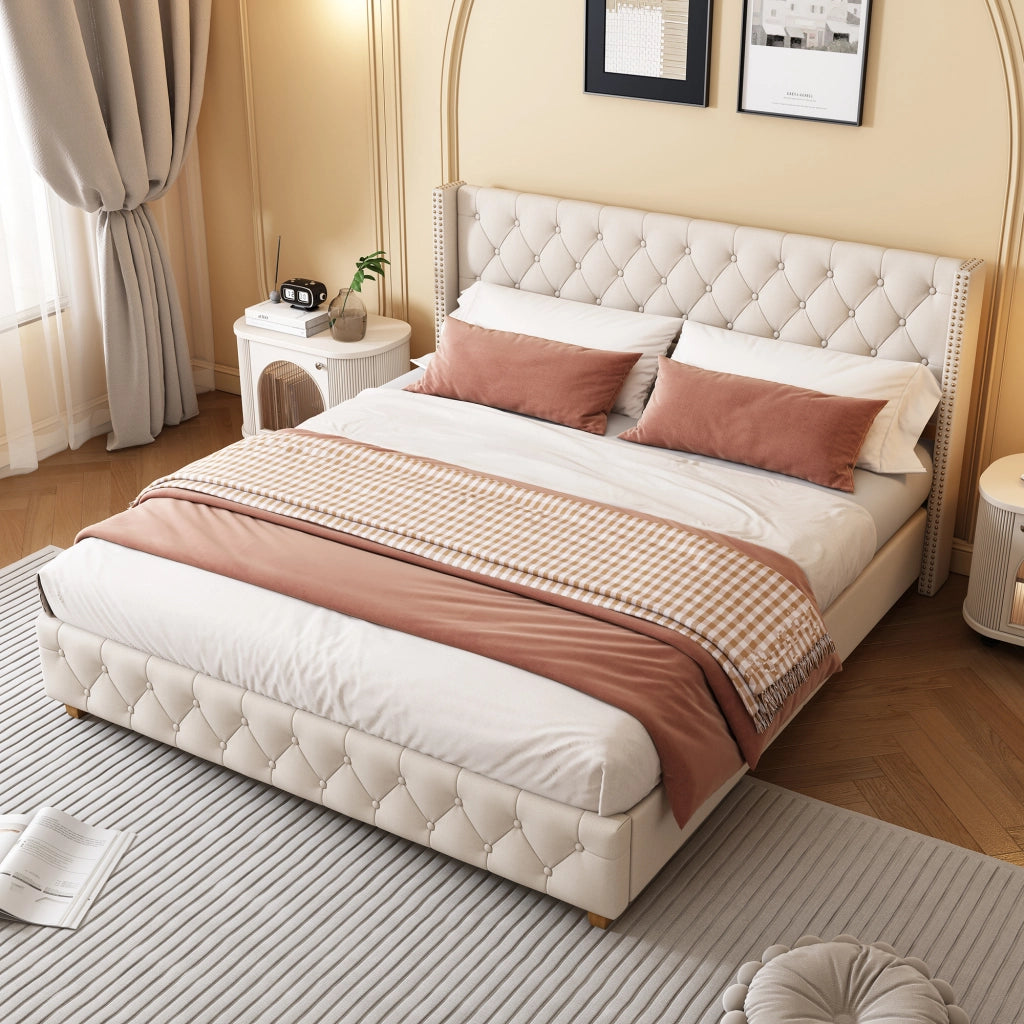 letto imbottito lino beige 160 x 200 cm