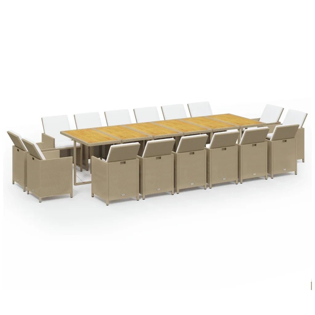 Set da Pranzo per Giardino 17pz con Cuscini in Polyrattan Beige 3095636