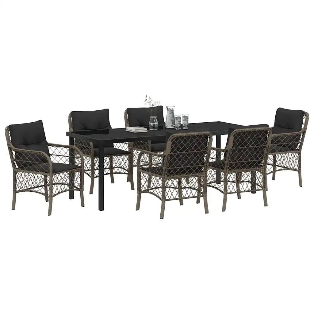 Set da Pranzo per Giardino con cuscino 7 pcs Grigio polyrattan 3380223