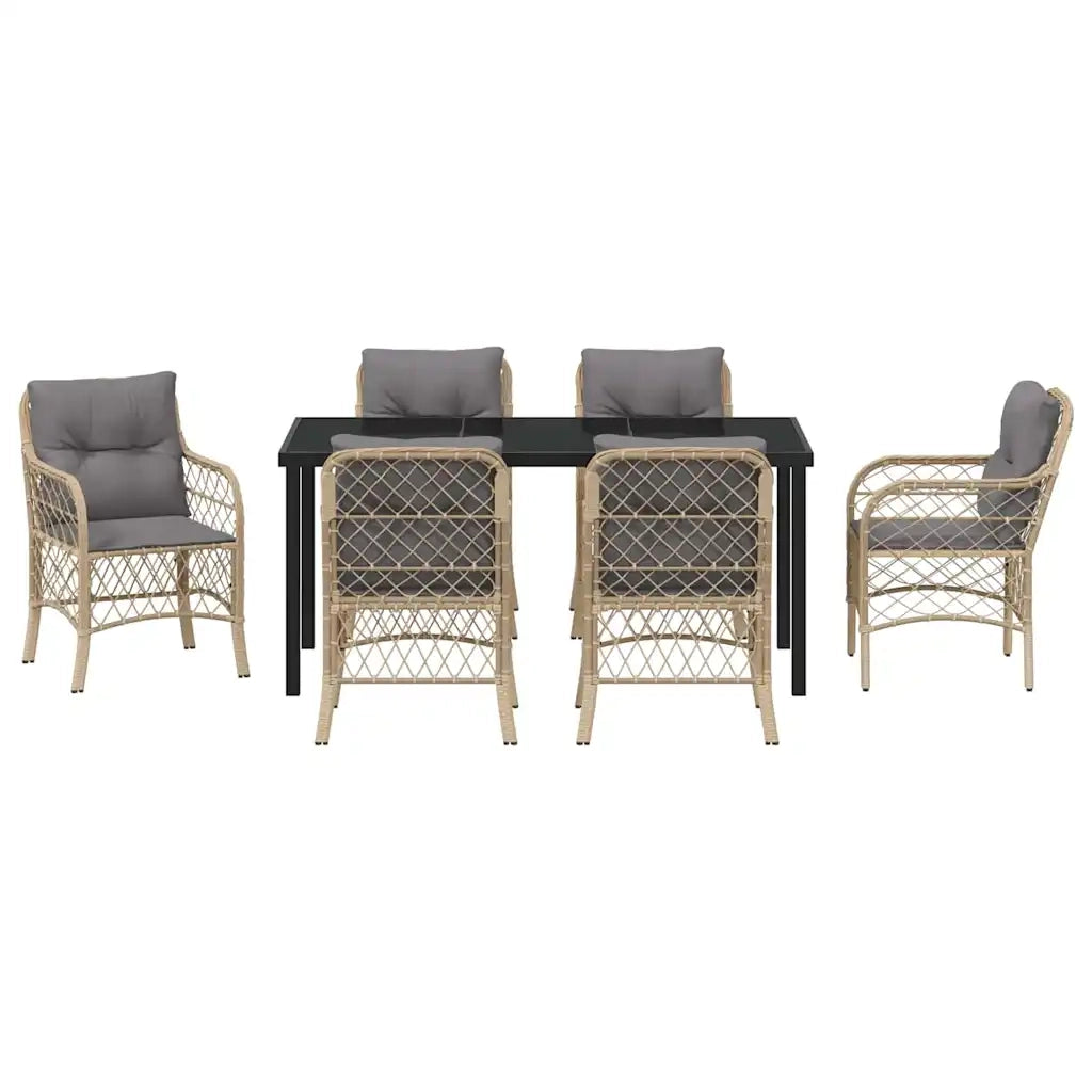 Set da Pranzo per Giardino con cuscino 7 pcs Beige polyrattan