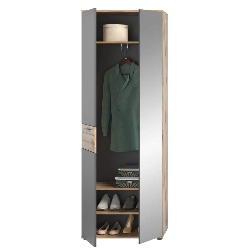 Armadio d'ingresso con specchio e guardaroba – Grigio antracite e rovere chiaro – SELMA