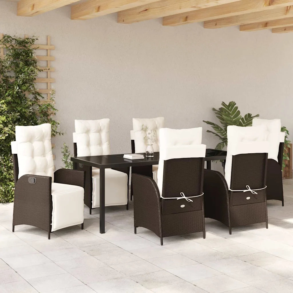 Set da Pranzo per Giardino con cuscino 7 pcs Marrone polyrattan 3380545
