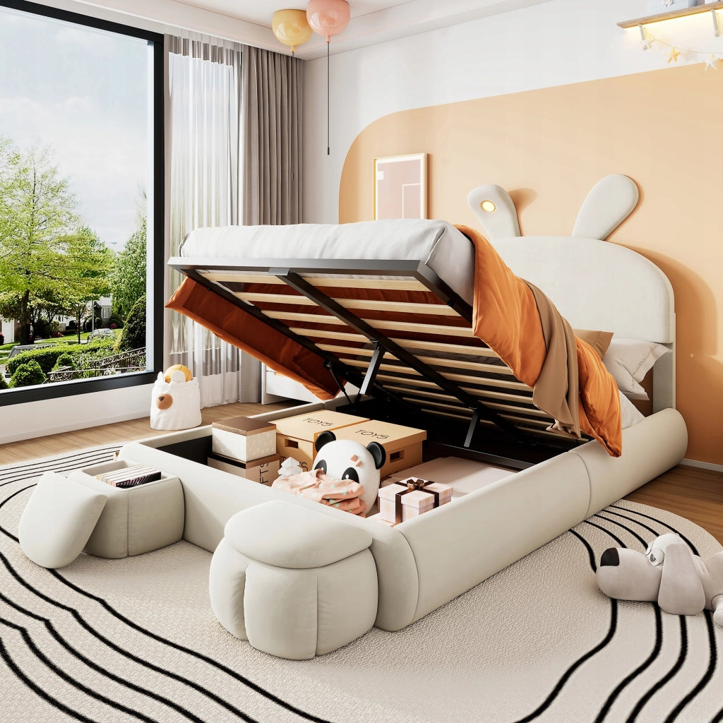 Letto matrimoniale 140x200 - Xylo - Orecchie coniglio LED velluto beige