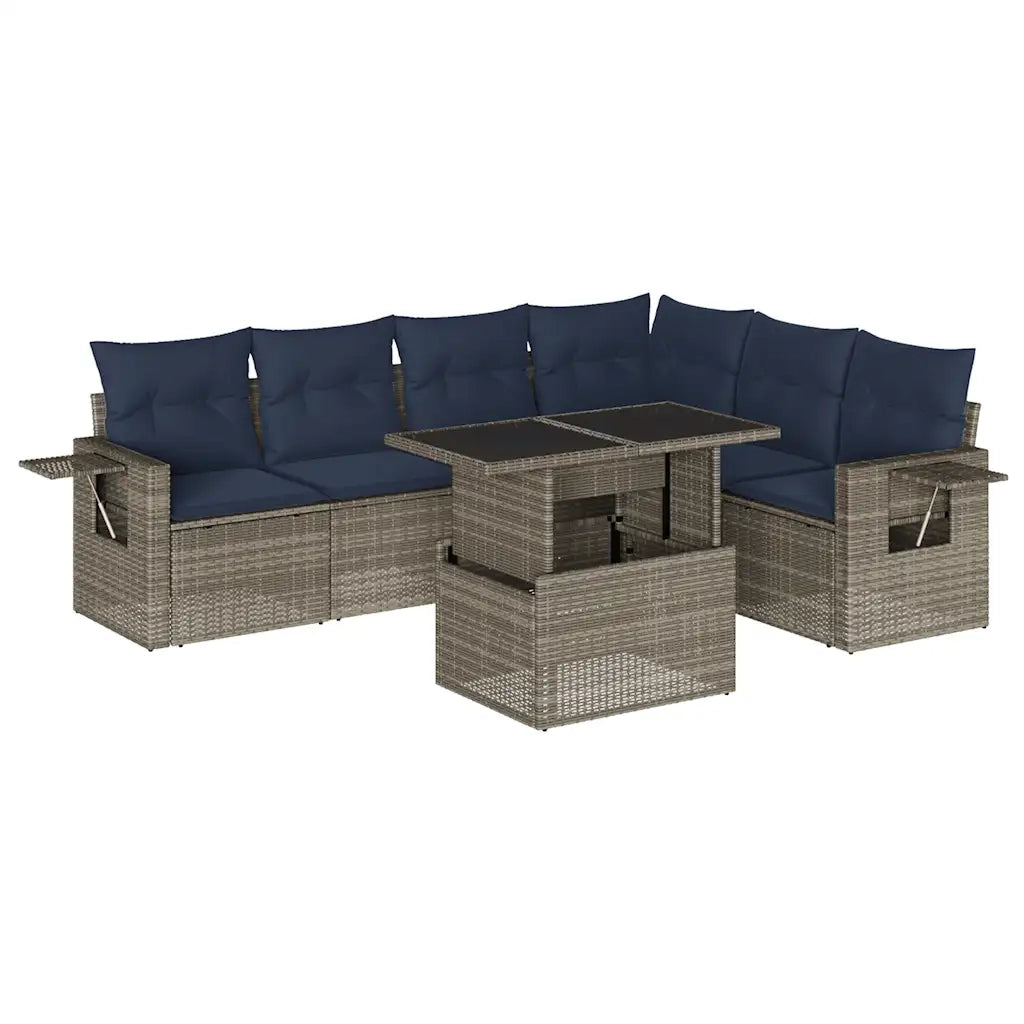 Set Divani da Giardino 7 pz con Cuscini Grigio in Polyrattan 3267931