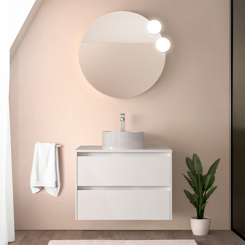 Mobile bagno sospeso 80 cm bianco lucido con top per lavabo da appoggio Gaya