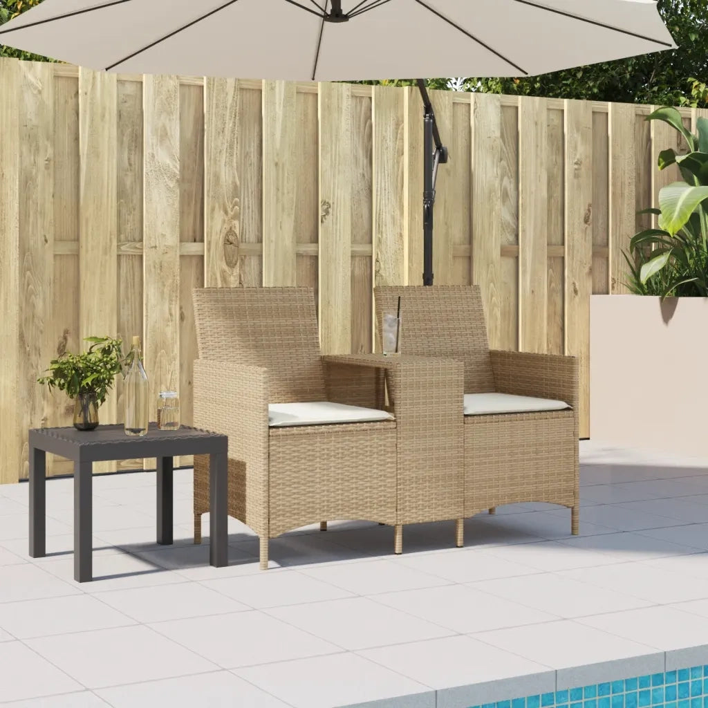 Divano Giardino 2 Posti con Tavolo e Cuscini Beige Polyrattan 4003888