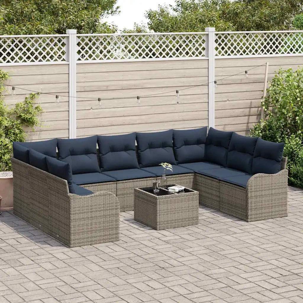Set Divano da Giardino 10 pz Grigio polyrattan 3345875