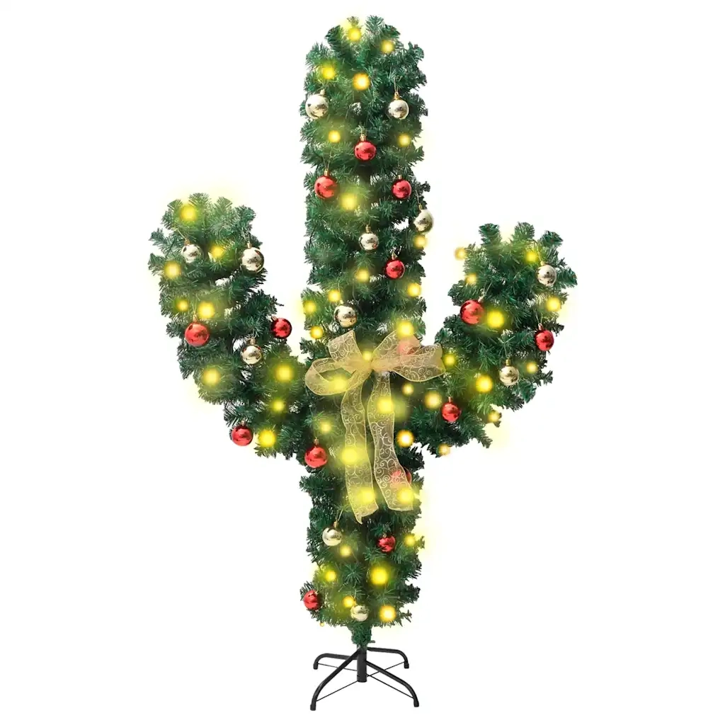 Cactus di Natale con Base e LED-Albero Natalizio-Decorazioni natalizie Verde 180 cm PVC