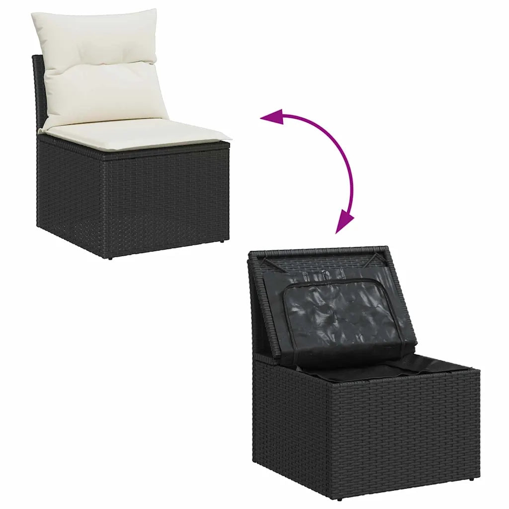 Set Divano da Giardino con cuscino 10 pcs Nero Poly Rattan 3364825