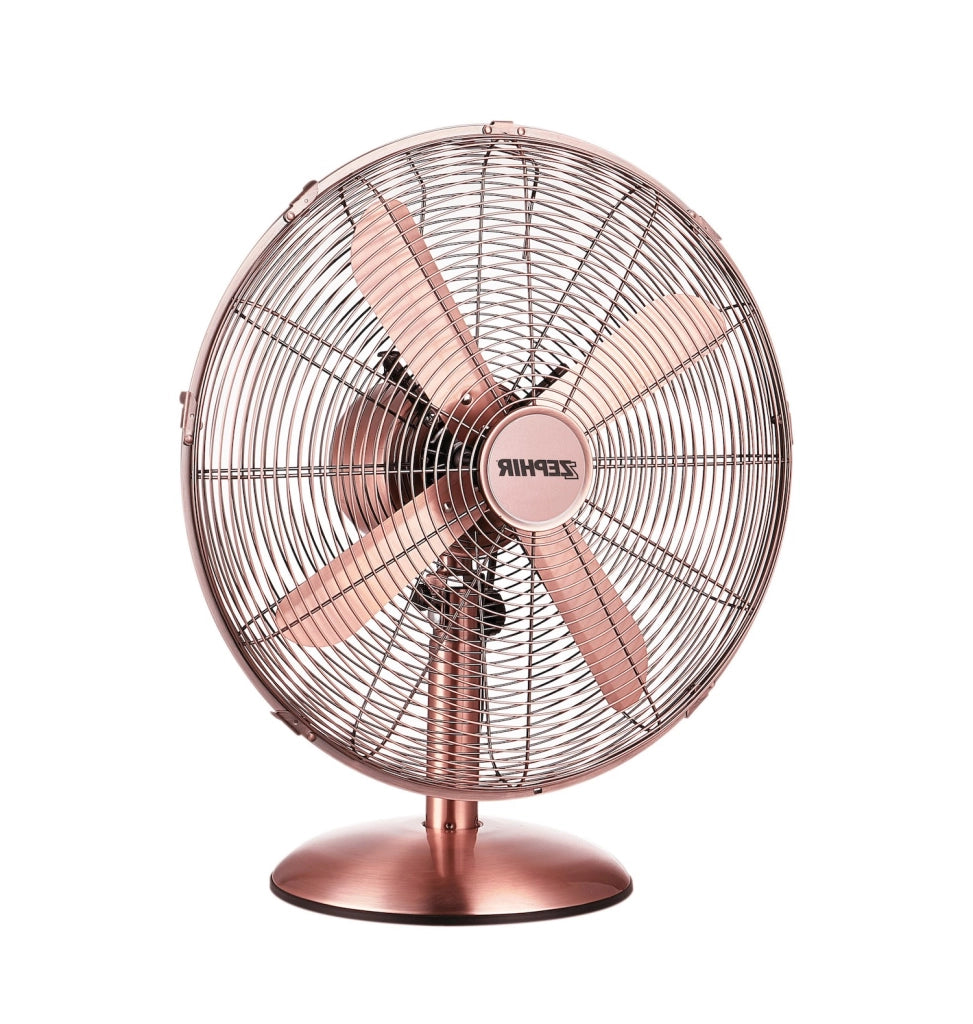 Zephir PFV40BR Ventilatore da tavolo stile vintage rame bronzo 40 cm 3 velocità inclinazione regolabile oscillazione 50W