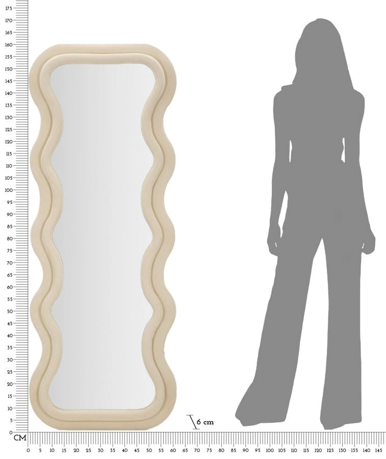 Specchio da muro cornice in velluto crema 60x6x160cm CEMILY