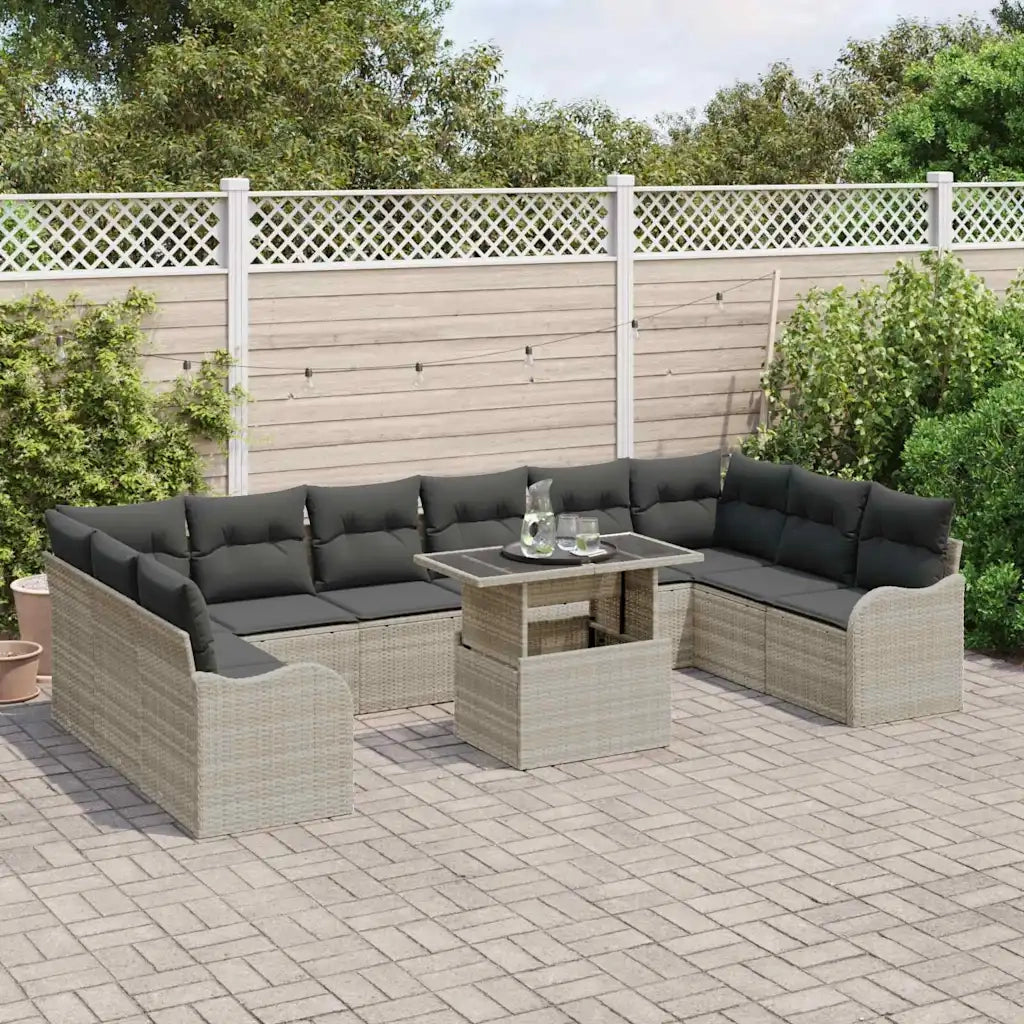 Set Divano da Giardino 11 pcs Grigio chiaro Poly Rattan