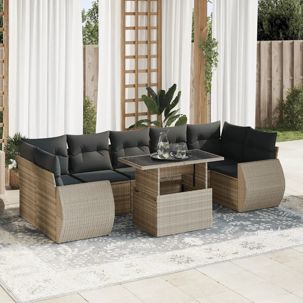 Set Divano da Giardino 8pz con Cuscini Grigio Chiaro Polyrattan 3326603