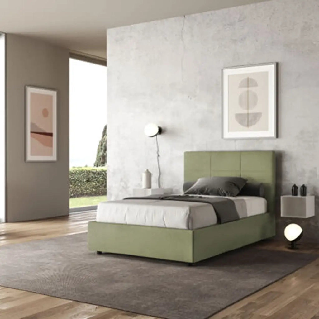 Letto una piazza e mezza senza rete imbottito 120x210 microfibra tè verde Mika
