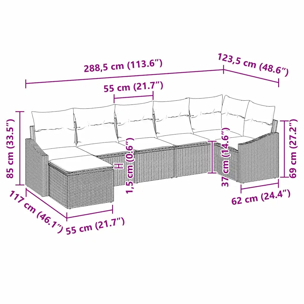Set di divani con cuscino 7 pcs Grigio polyrattan 3346809