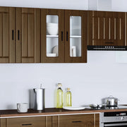Pensile da Cucina con Porta in Vetro-Mobile Cucina da Parete Porto Rovere Marrone 700823