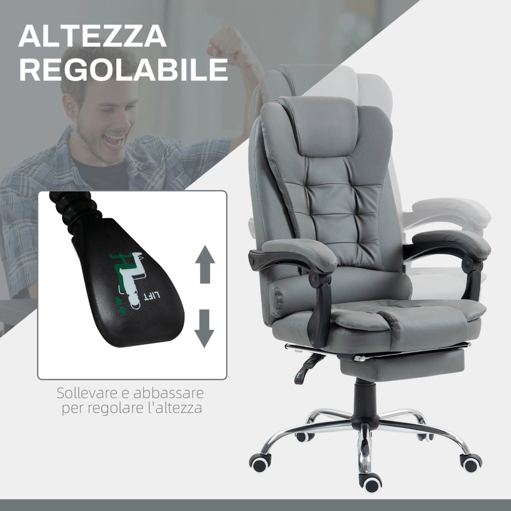 Sedia da ufficio ergonomica reclinabile con poggiapiedi ¨C Xylo ¨C Finta pelle grigio