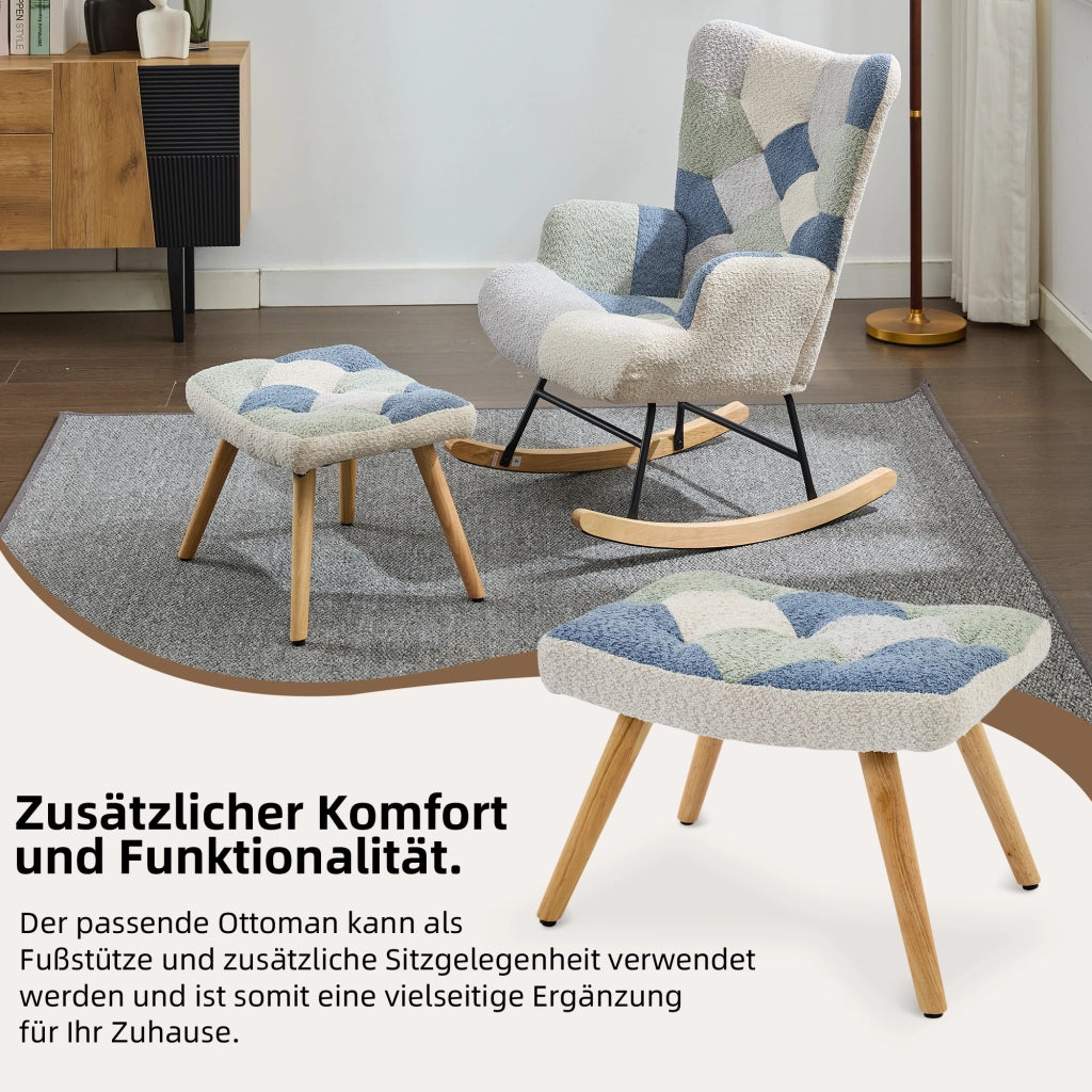 SEDIA A DONDOLO con poggiapiedi 122x68x91 cm Beige e Blu