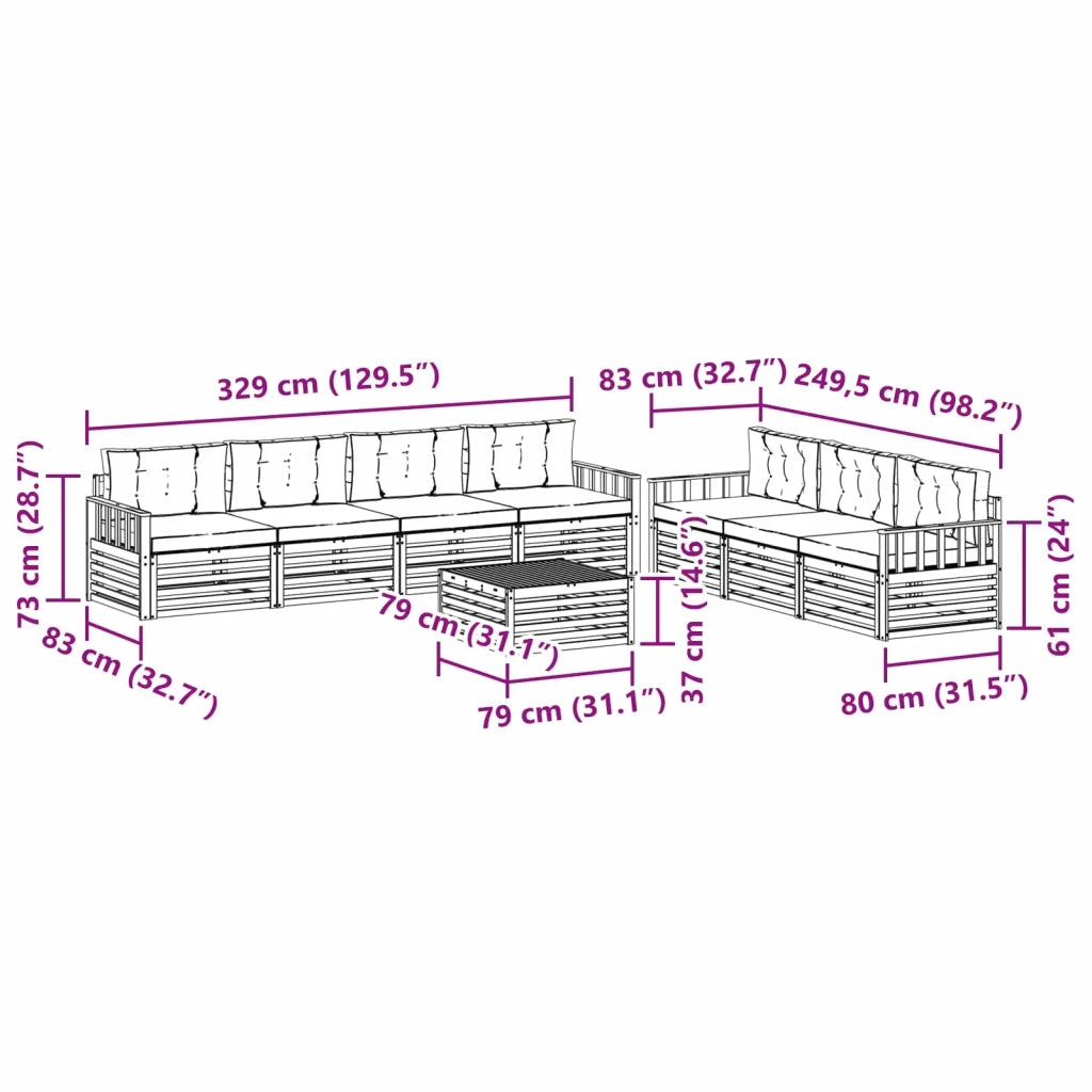 Set di divani da esterno con cuscino 8 pcs Naturale e Antracite 3373132