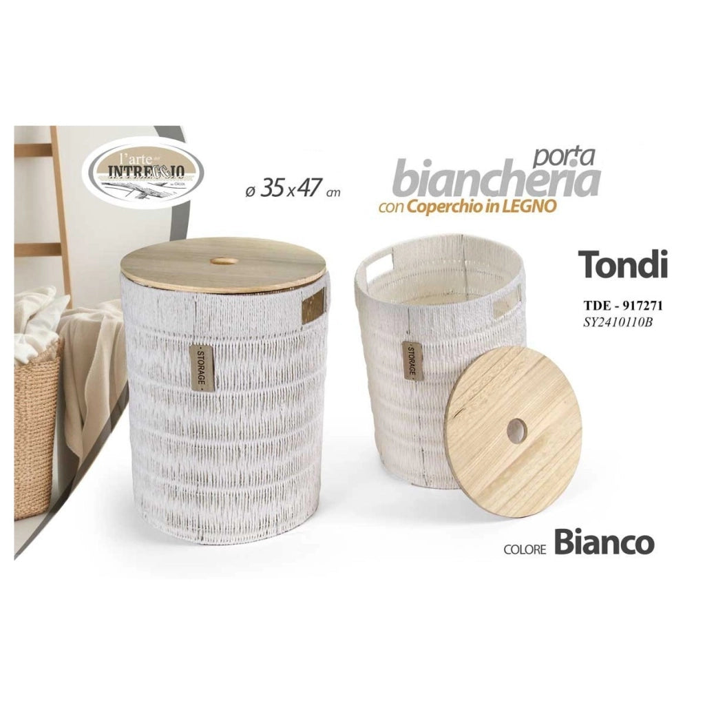 Cesta tonda bianca con coperchio ø35x47 cm