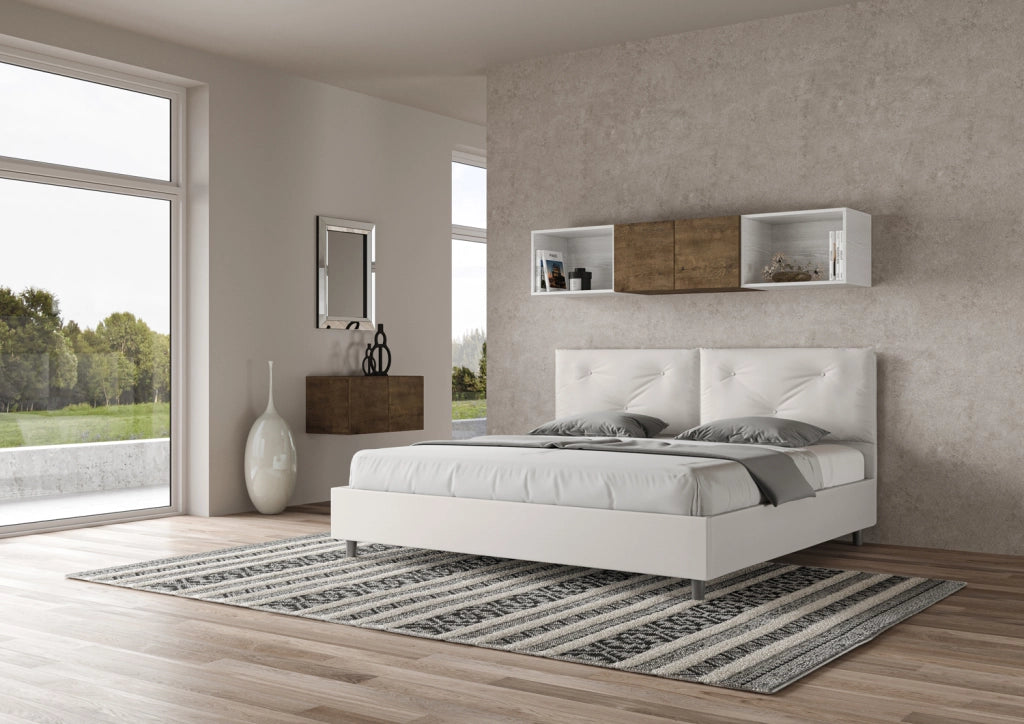 BS COM Letto matrimoniale king size senza rete imbottito 200x210 similpelle bianco