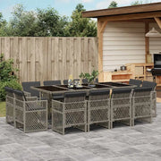Set da Pranzo da Giardino 13pz con Cuscini Grigio in Polyrattan