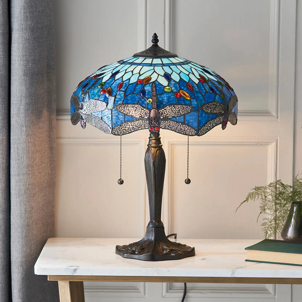 Lampada da tavolo Tiffany Dragonfly Blue vetro 2xE27