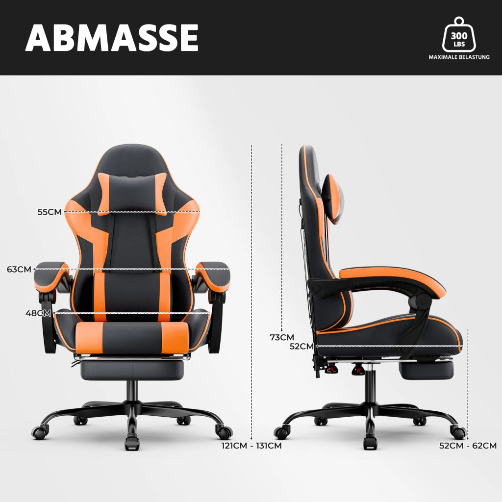 Sedia da gaming ergonomica - Zephmum- Regolabile in altezza e supporto lombare, nera e arancione