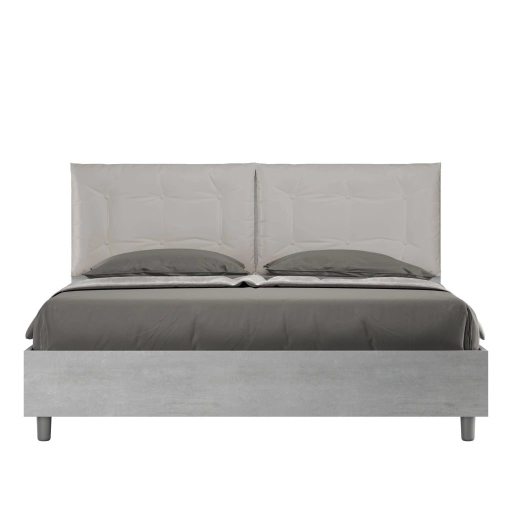 BS COM Letto matrimoniale con rete 160x190 cemento cuscini similpelle tortora