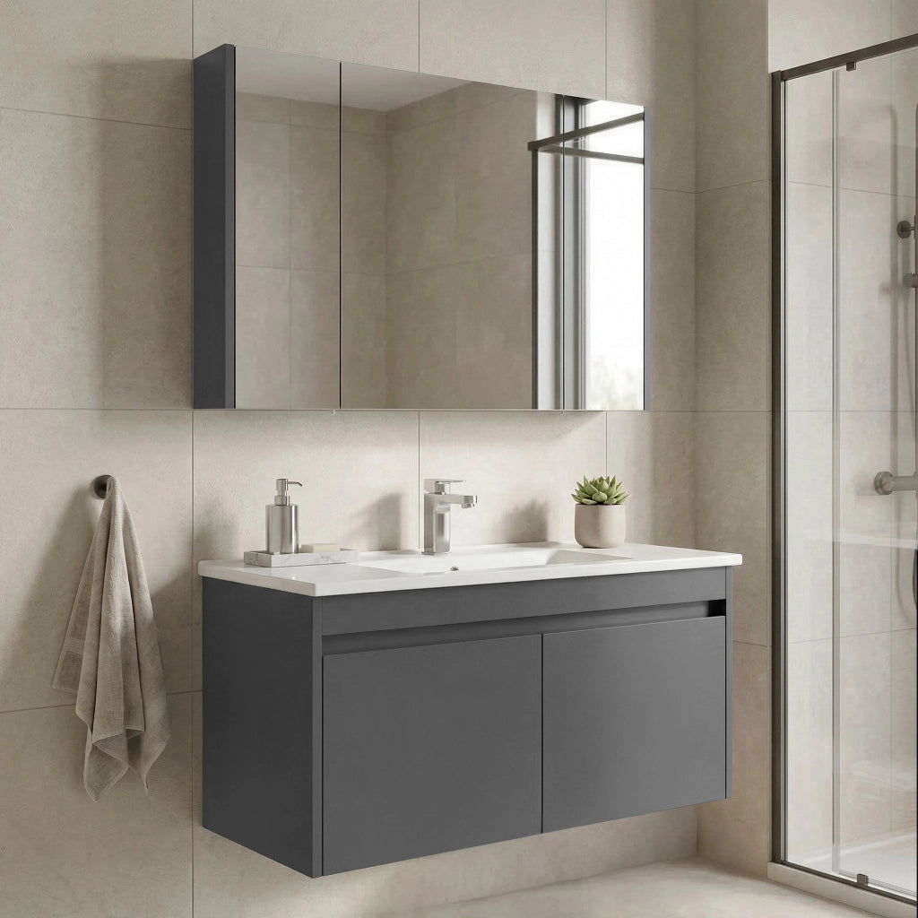 Set mobile lavabo con specchio (2 pezzi) "Arno 100" - 100 x 45 x 52 cm - Grigio