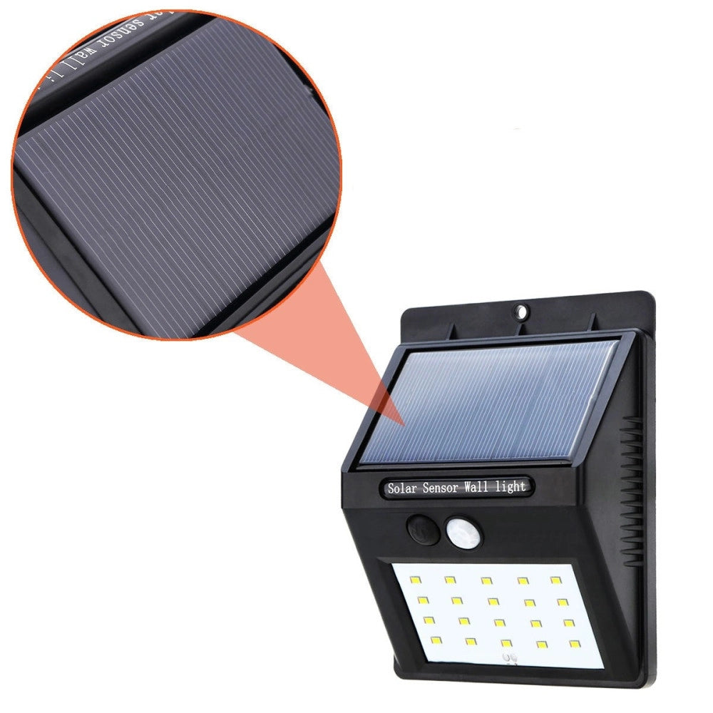 Trade Shop - Faro 20 Led Con Pannello Solare Ricaricabile E Sensore Di Movimento Per Esterno -
