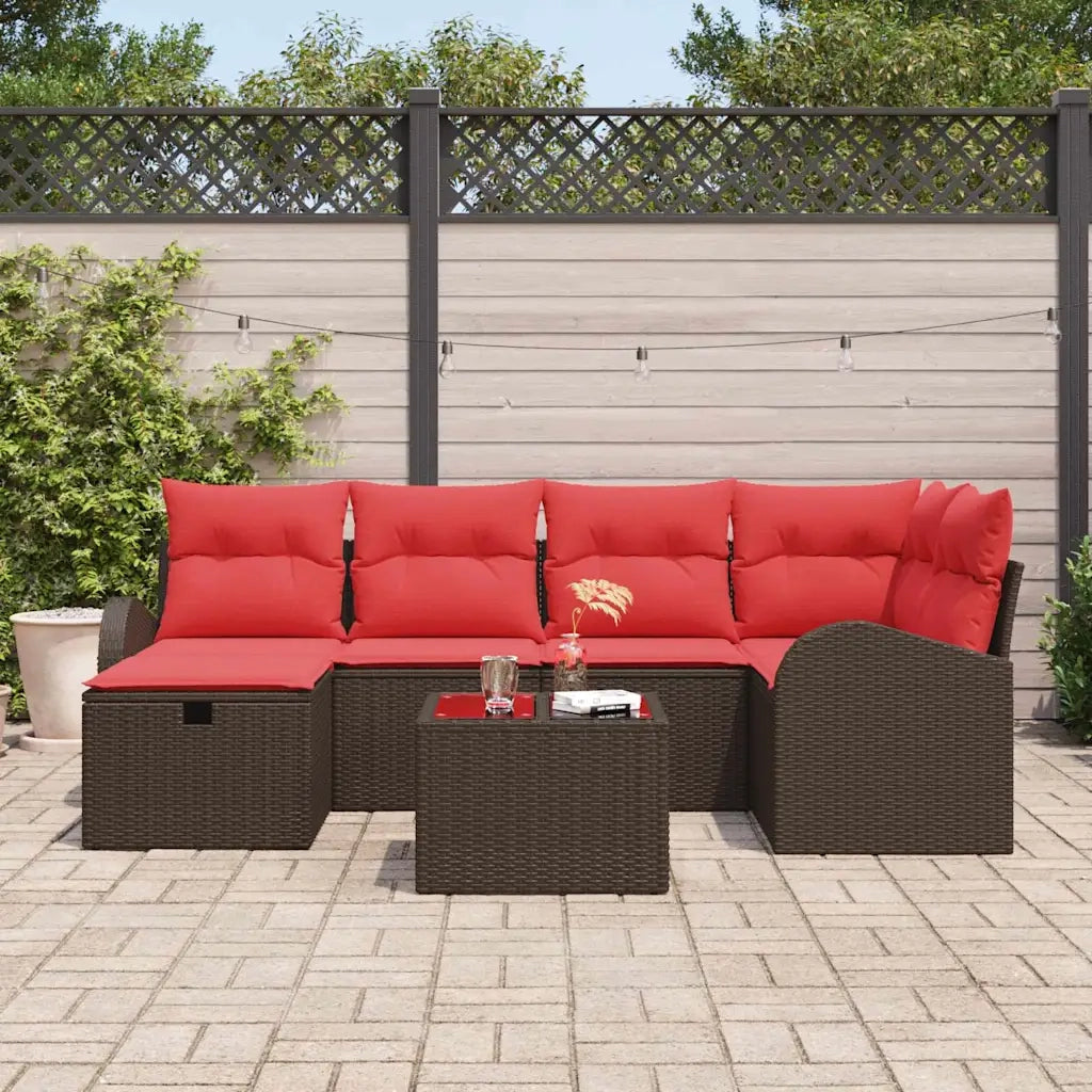 Set di divani con cuscino Marrone e Rosso polyrattan 3359093