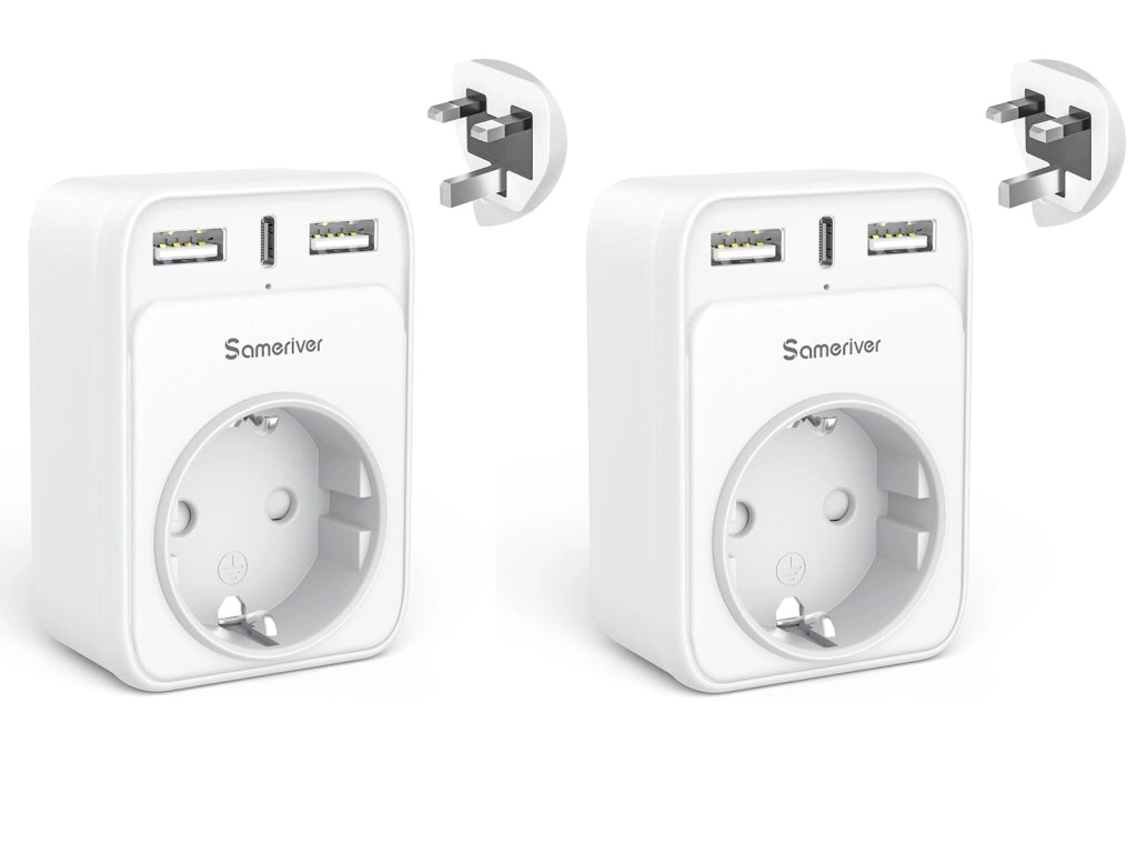 Kit 2 Adattatori da Viaggio UK da Presa Schuko Europea a Regno Unito Adattatore Tipo G con 1 Porta USB C 3A e 2 Porte USB A per Inghilterra Irlanda Londra