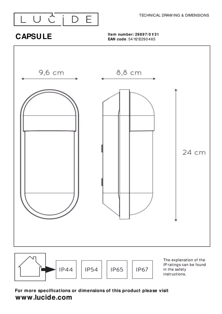 Applique esterna bianca E27 40W IP65 Capsule Lucide