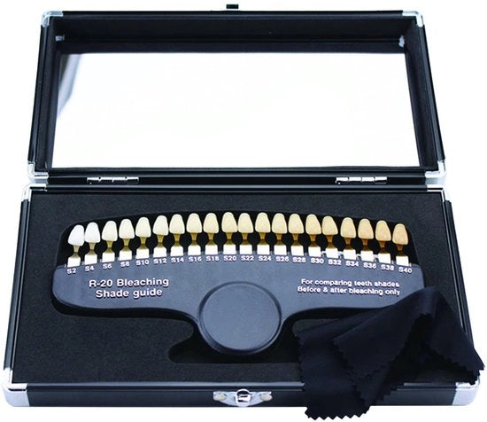 Comparatore colore dentale 20 colori - scala di colori 3D - comparatore colore dentale - paletta colore professionale - contenitore in alluminio - portatile con specchio - set di bleaching per denti
