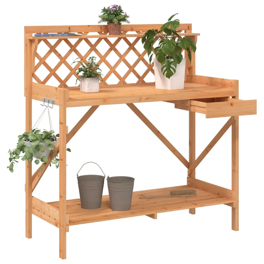 Panca Porta Vasi con Traliccio Marrone Legno Massello di Abete CFW4227263